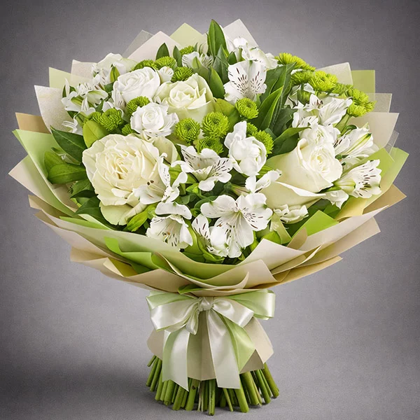 Белые розы с эустомами - Летний каприз